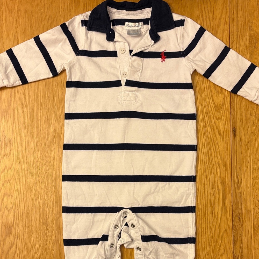Ralph Lauren Navy and White Striped Baby Romper/One Piece - 6 months